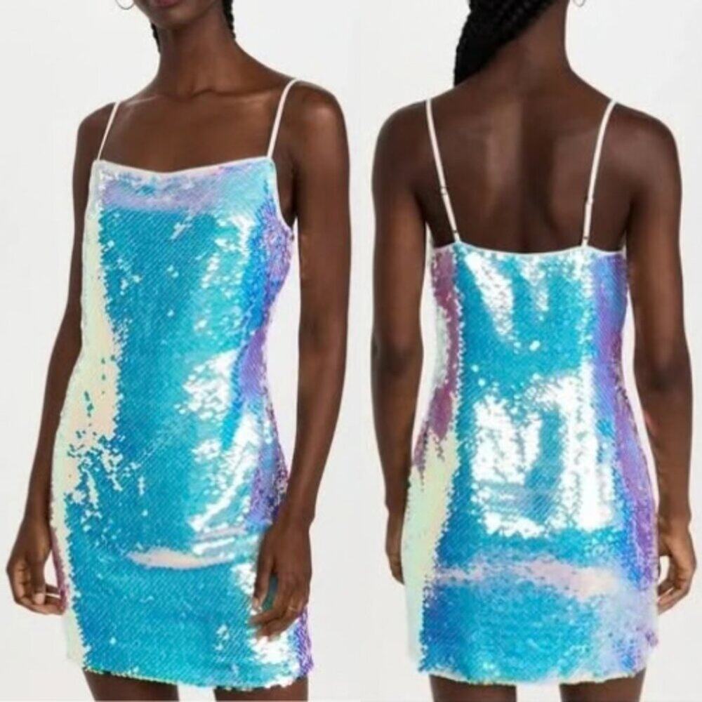 NWT L'AGENCE Women's Nyla Cowl Neck Slip Dress Iridescent Sequin Size 10